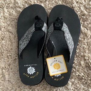 Yellow box flip flops